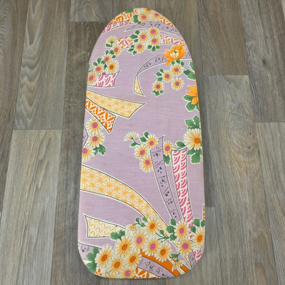 Vintage Floral Tabletop Ironing Board Portable Purple Orange Wood Base 20in
